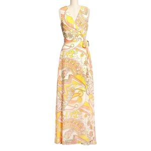 ModCloth Yellow Fits of Bliss Maxi Wrap Dress Retro Printed Size XL